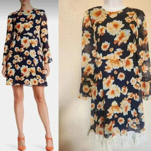 Betsey Johnson Tie Back Sheer Sleeve Floral Lace Trim Mini Dress Women's Size 2